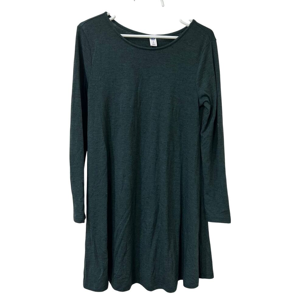 Old Navy Womens Sz Small Petite Fir Ever Green Long Sleeve Rib Knit Swing Dress